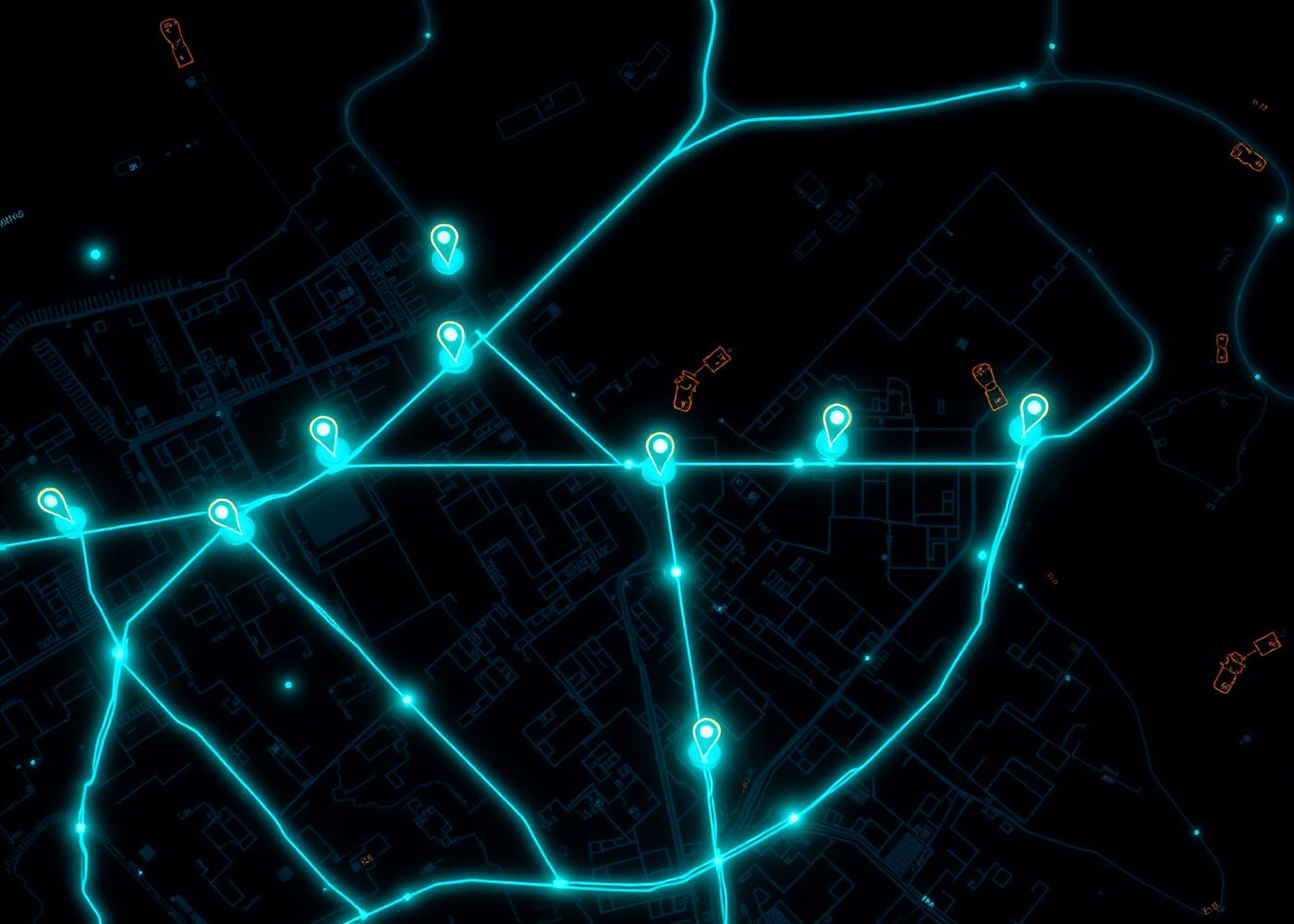 Live dispatch map with cyan route lines
